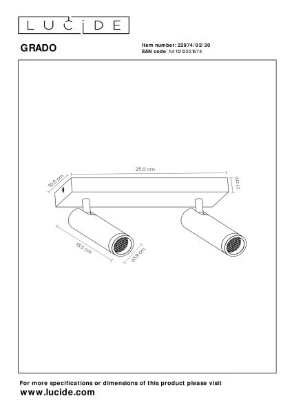 Lucide GRADO - Deckenstrahler - 2xGU10 (MR11) - Schwarz - technisch